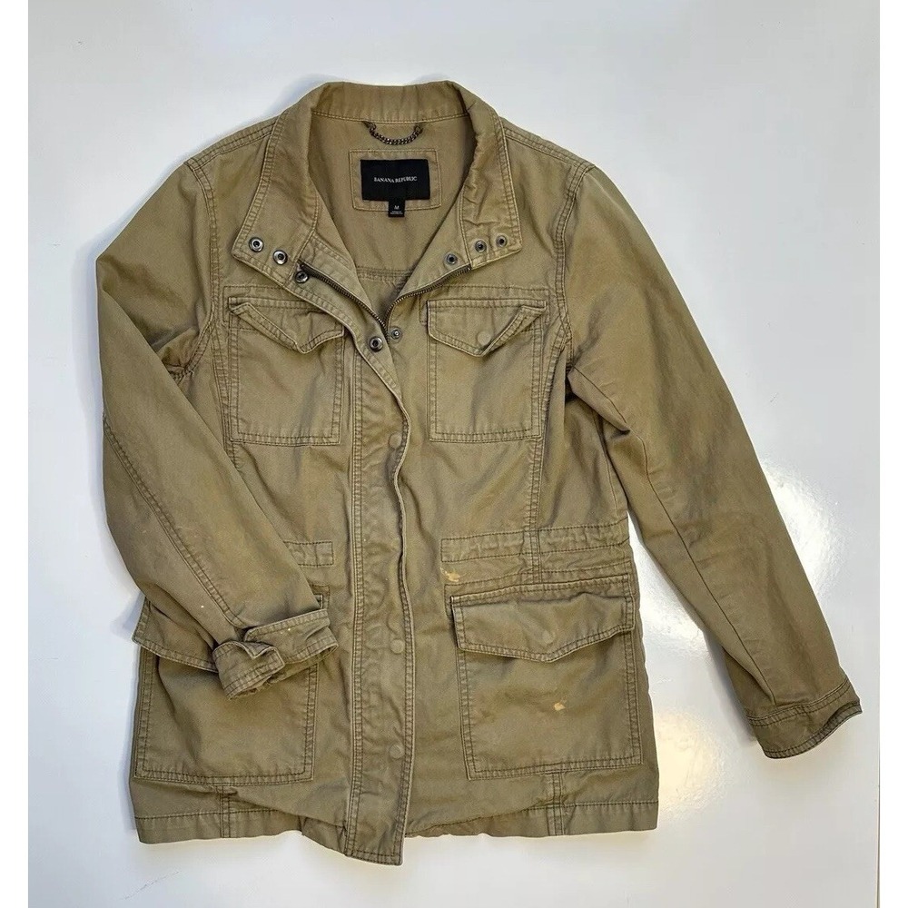 Banana Republic Military Patch Khaki Canvas Full Zip Jacket / Women's Medium